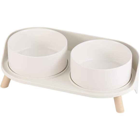 Elevated Ceramic Dog Bowl Set - Double Dog Feeding Bowls with Stand Splash - Picture 1 of 7